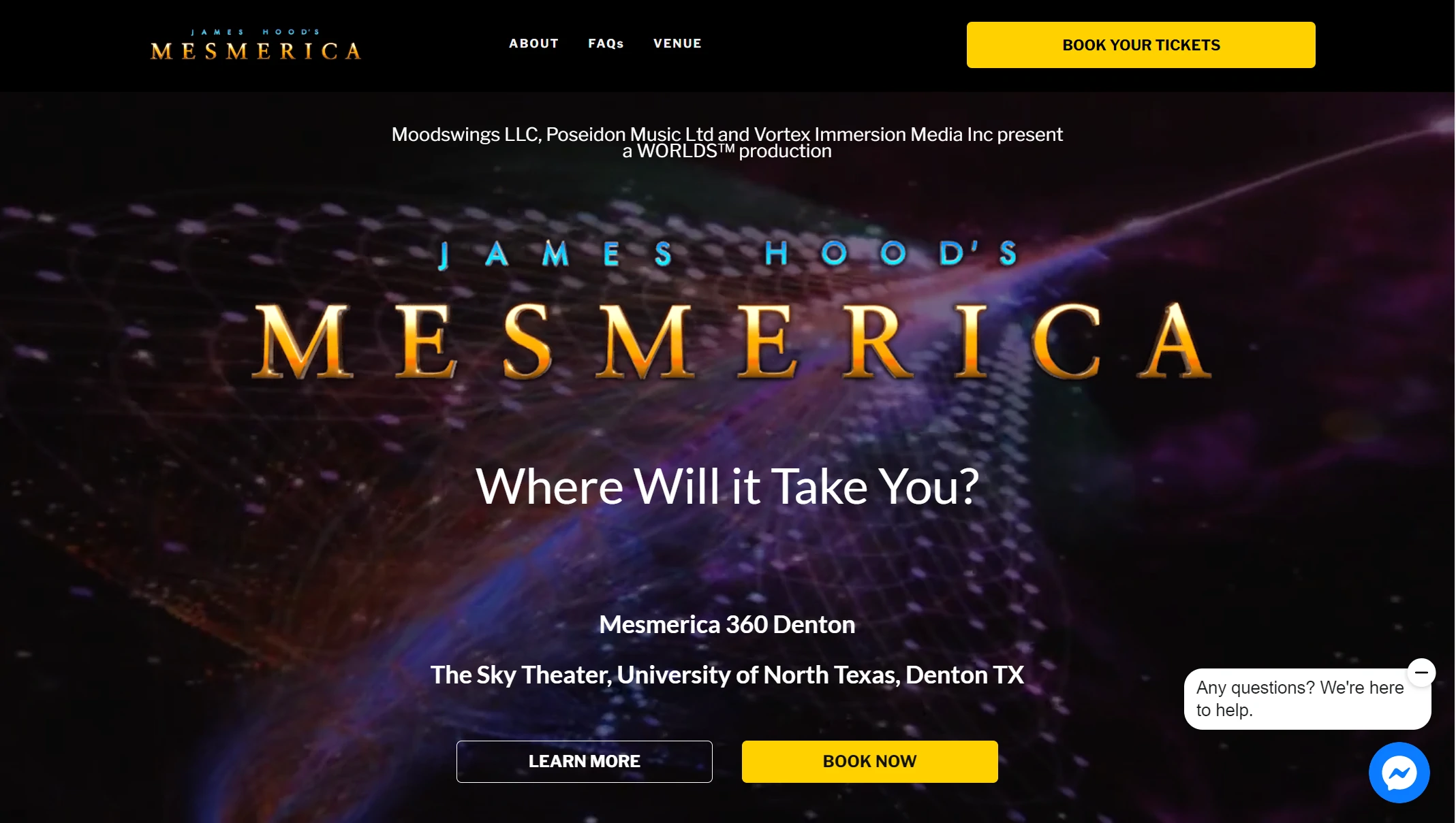 Screenshot of Mesmerica tickets website homepage